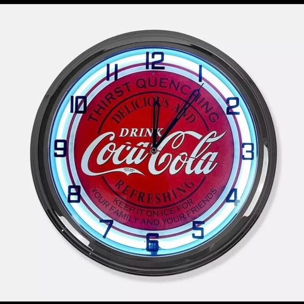 Coca-Cola Thirst Quenching Metal Sign Designed White Neon Clock